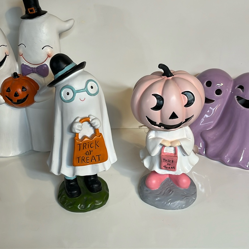 🧡Viral Pink Pumpkin Girl and Ghost boy Trick or Treat Halloween Figurines